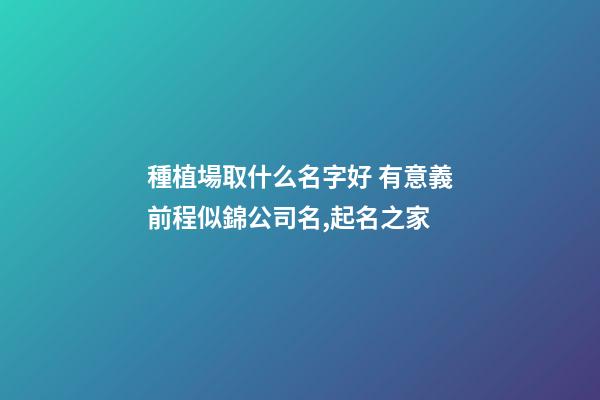 種植場取什么名字好 有意義前程似錦公司名,起名之家-第1張-公司起名-玄機派